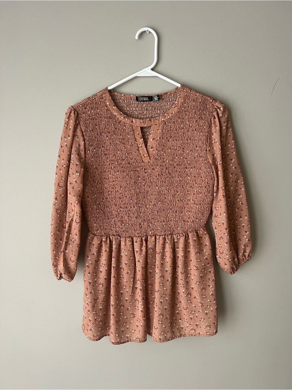 Rust Floral Smocked Peplum Tunic
